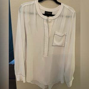 Lane Bryant Long Sleeve Top in white with beautiful black stitching. Great steal